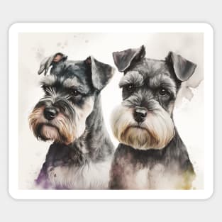 Two Miniature Schnauzers Playing Watercolour Painting Sticker